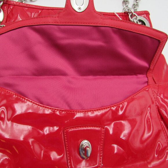 Coach Liquid Gloss Collection Red High Shine Shoulder Bag Purse Chain Strap - Picture 8 of 16